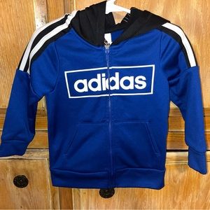Adidas blue toddler boy jacket size 2 T white stripes